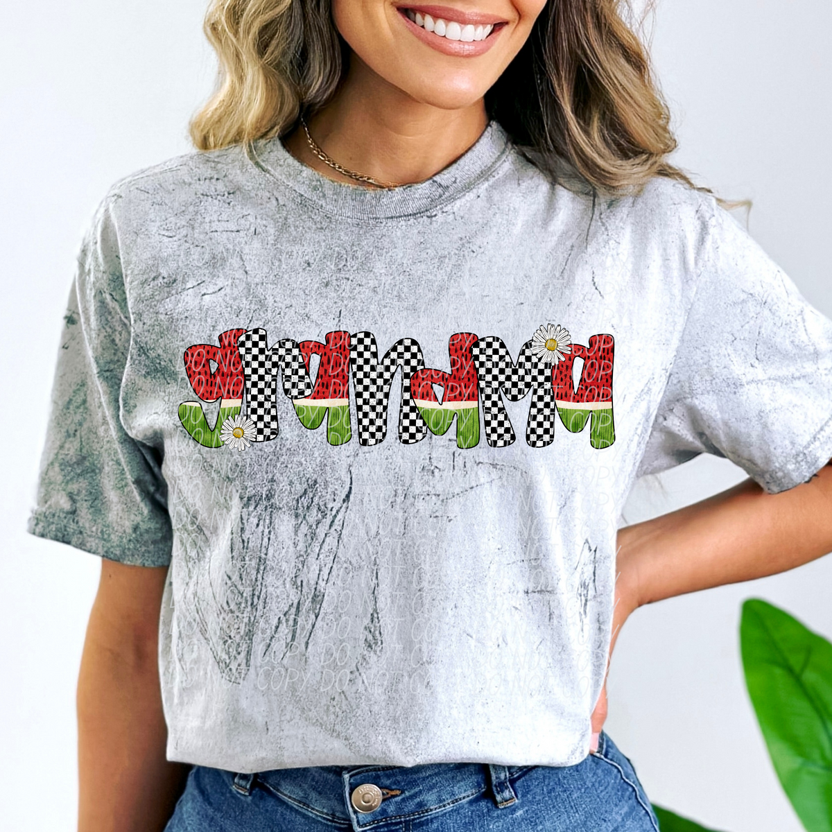 Grandma Watermelon Checkered Font (City) DTF transfer