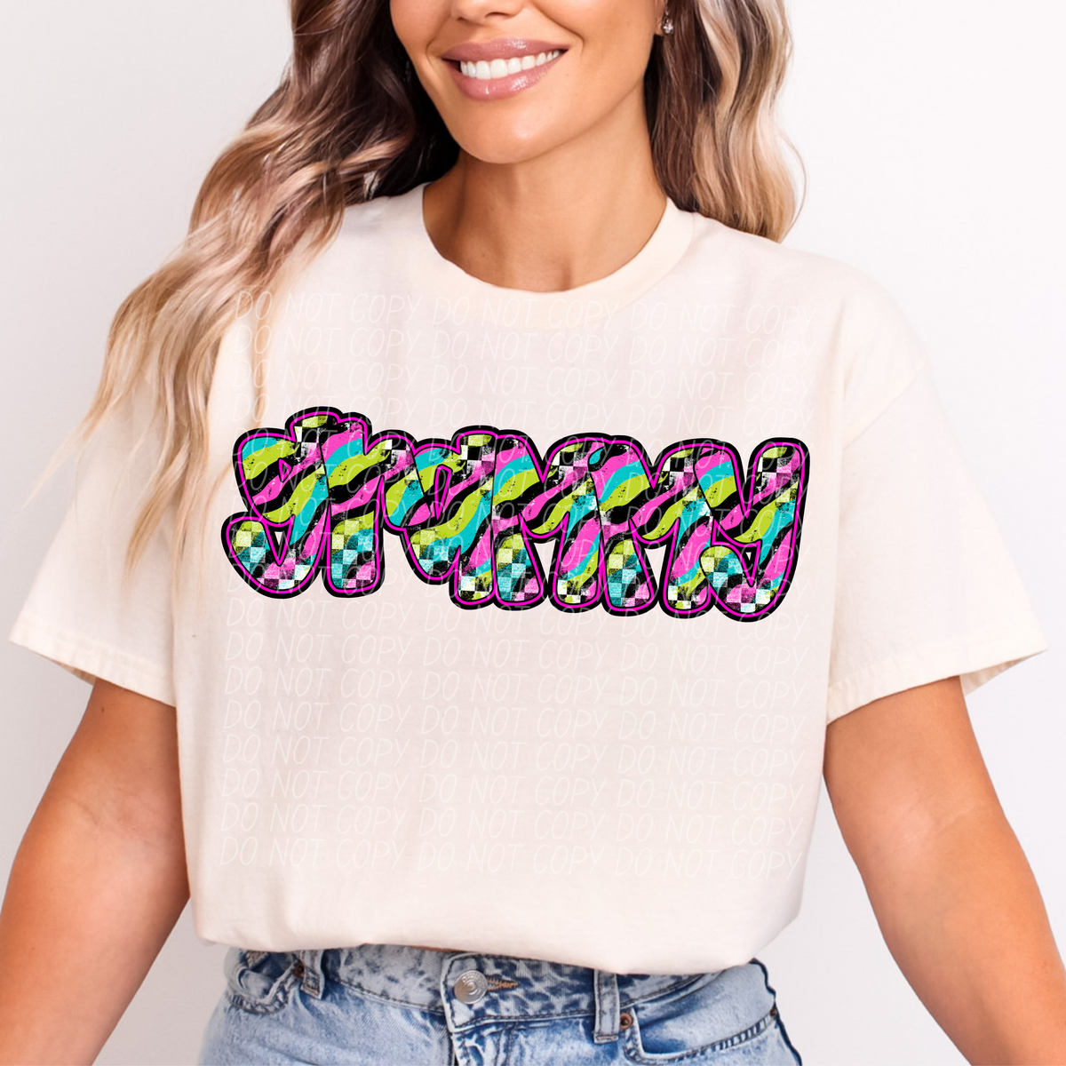 Grammy Neon Checker Font (CITY) DTF transfer