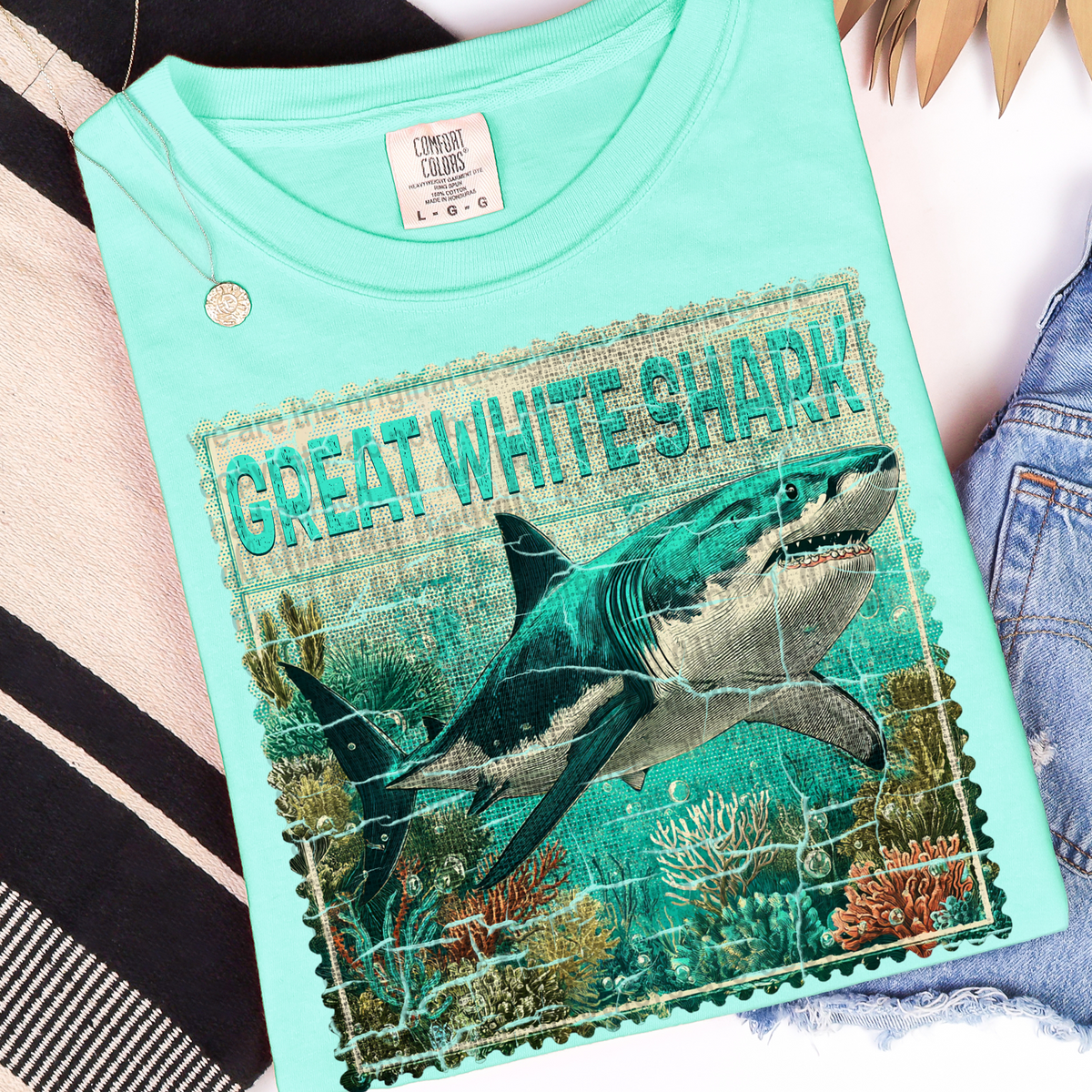Great white shark stamp (TTD) 107007 DTF transfer