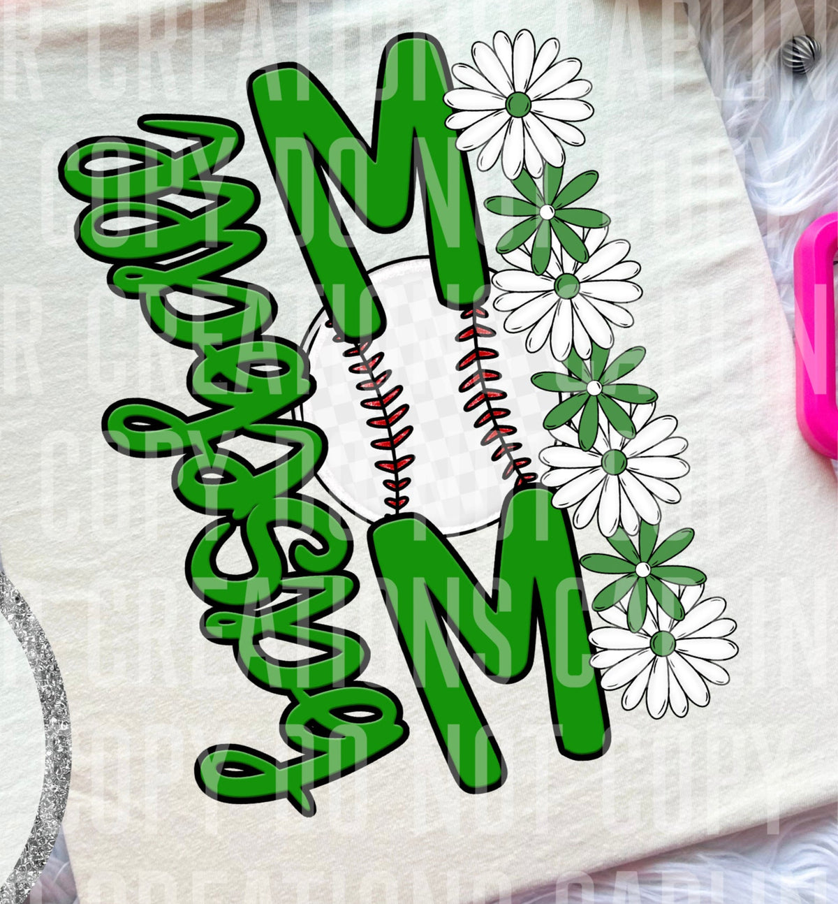 Baseball Mom Green Floral BACK PRINT (Caplinger) DTF transfer