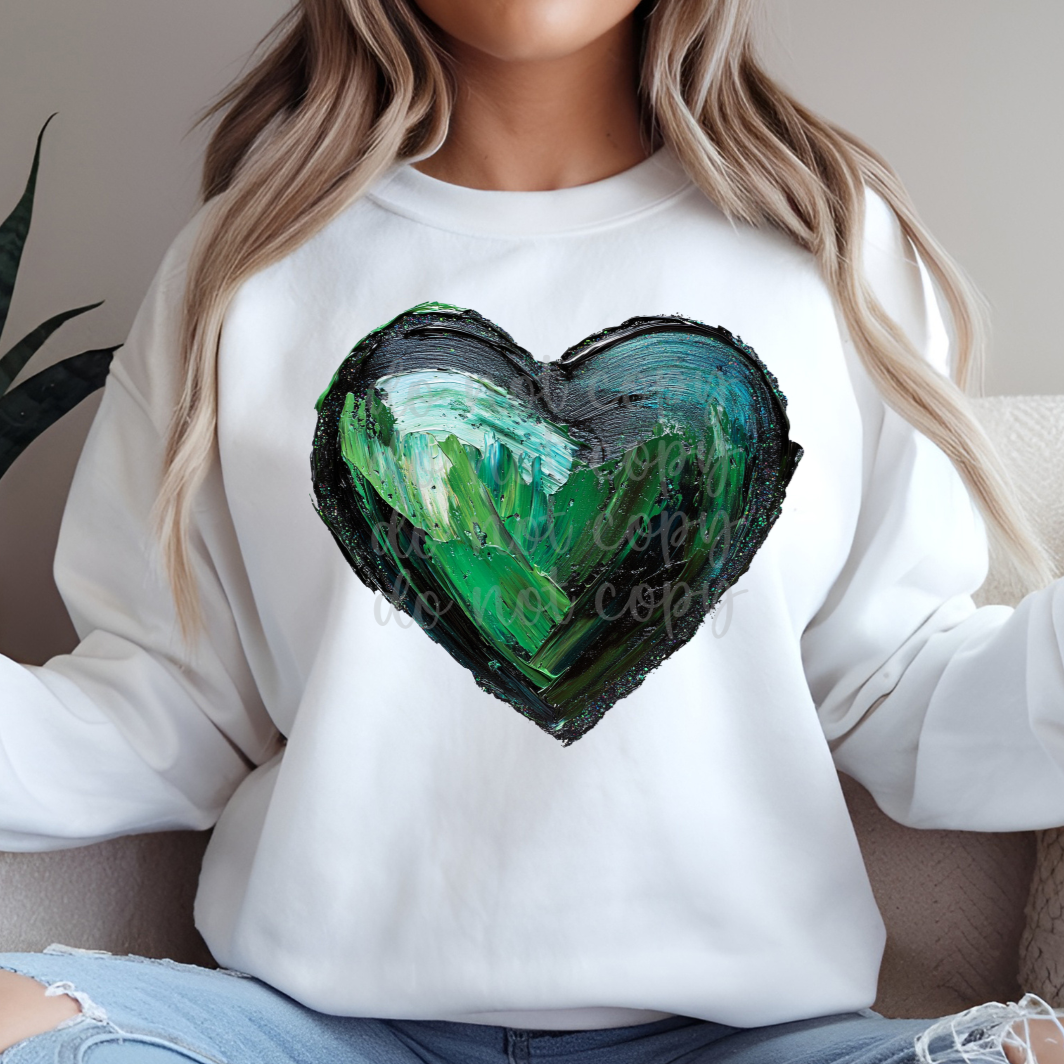 Green painted heart (Parker)  DTF Transfer