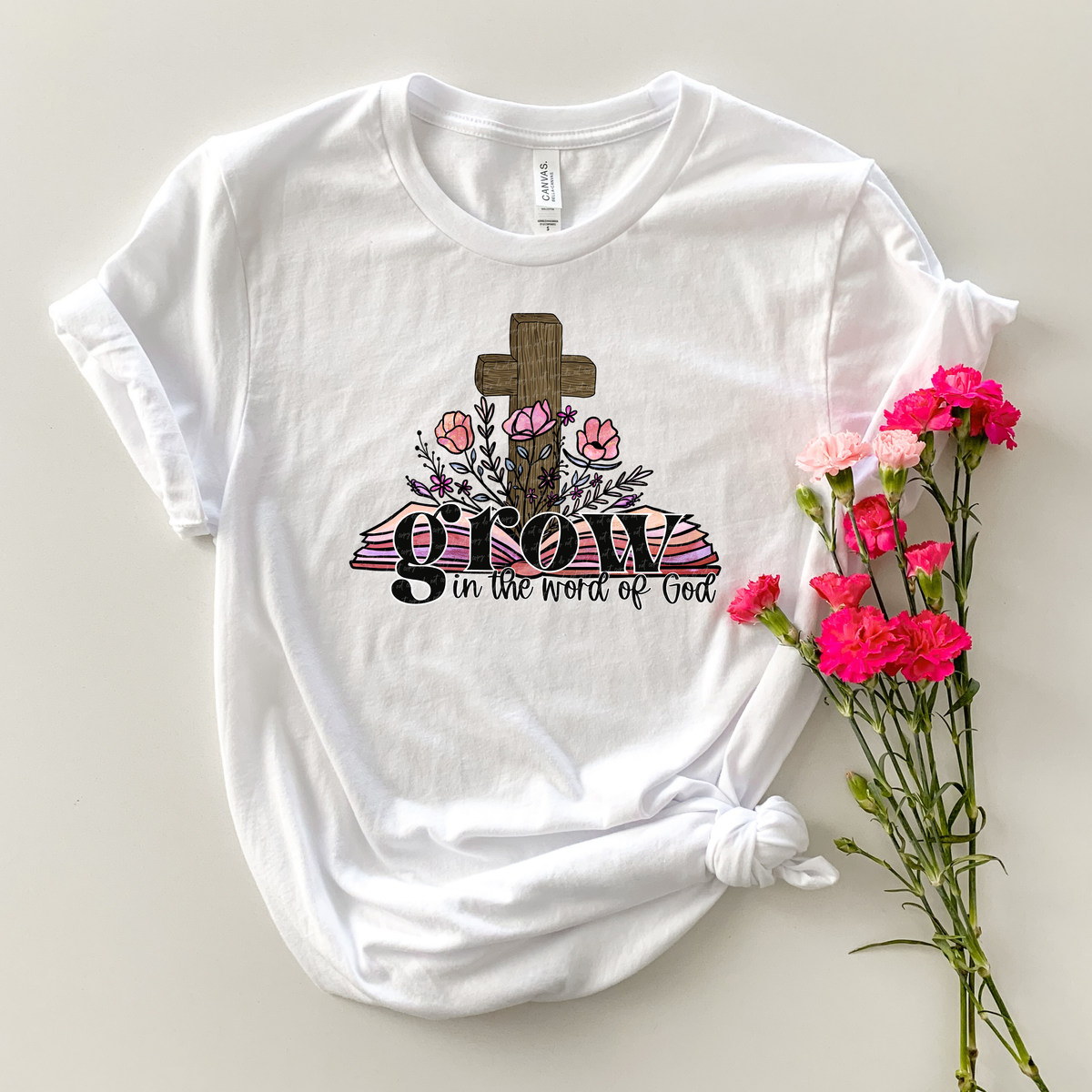 Grow In The Word Of God Floral Bible Cross 115977 DTF Transfer