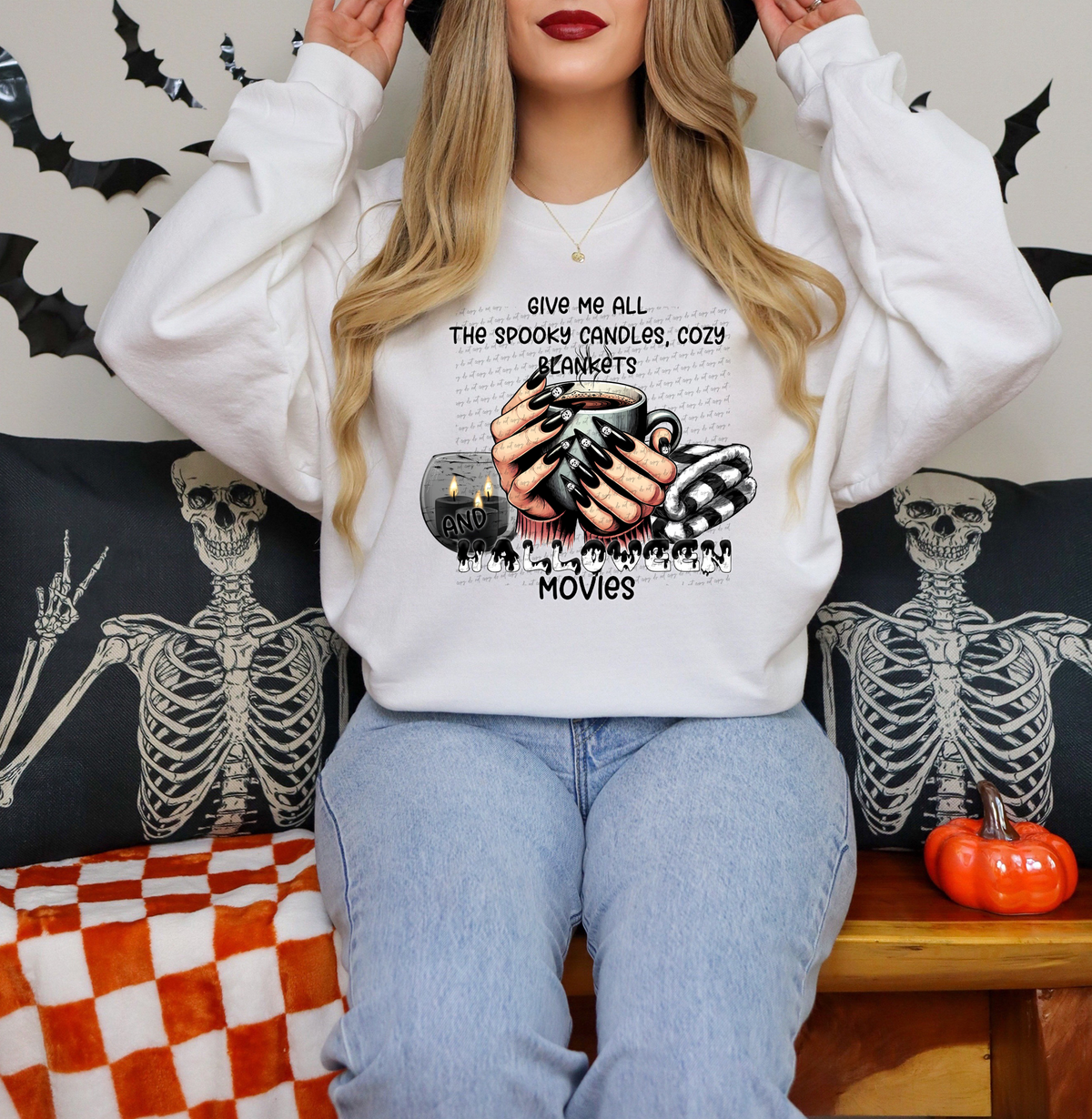 Give Me All The Spooky Candles Cozy Blankets and Halloween Movies 59323 DTF transfer