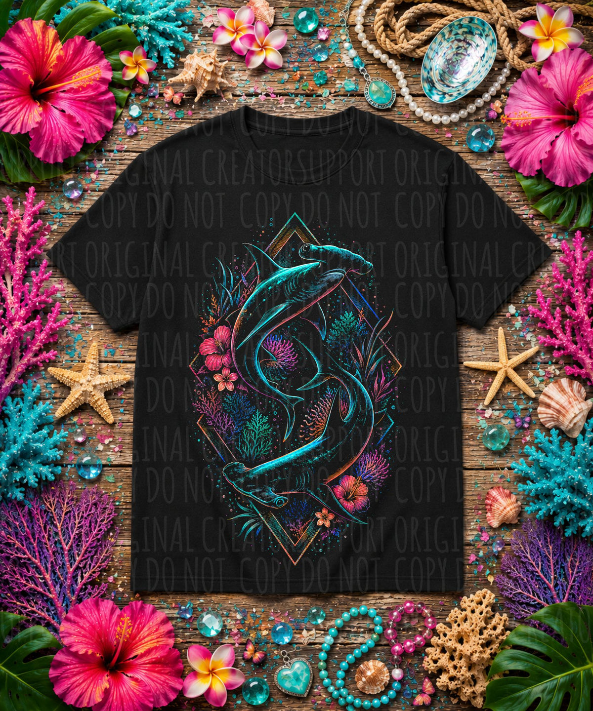 Floral hammerhead sharks (Starlight) DTF Transfer