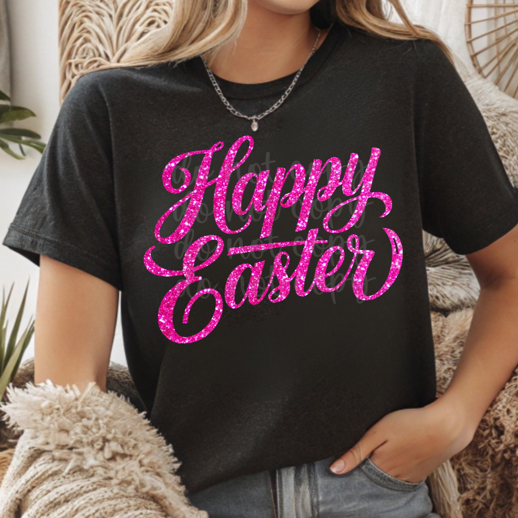 Happy Easter Glitter Pink (Parker)  DTF Transfer