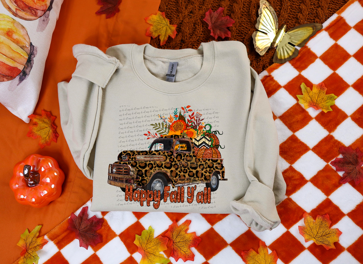 Happy Fall Y'all Leopard Floral Pumpkin Truck 42497 DTF transfer