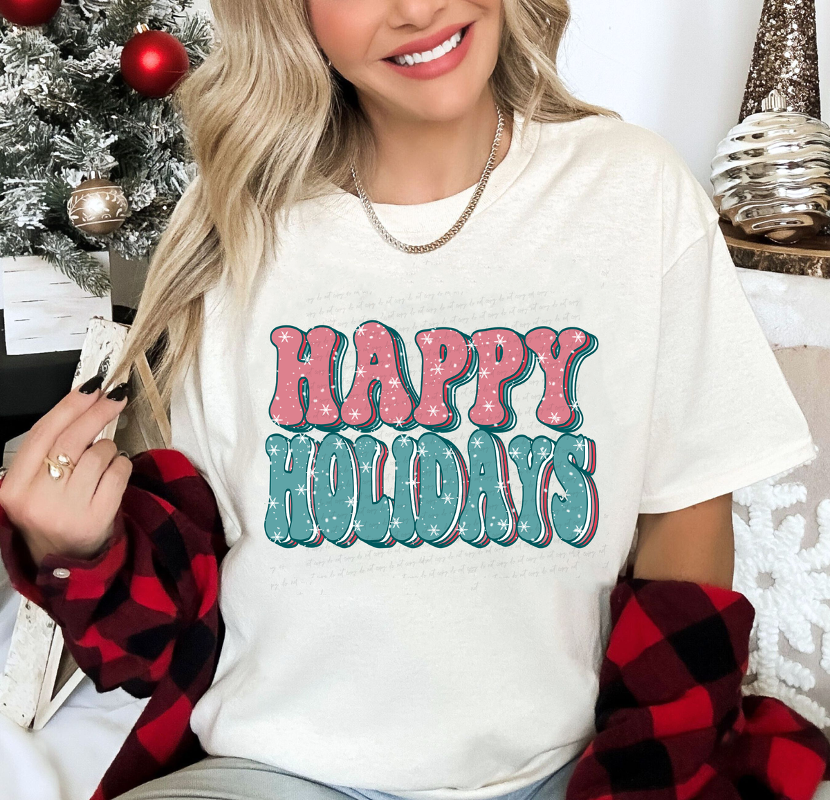 Happy Holidays Pink Teal Layers 116302 DTF Transfer