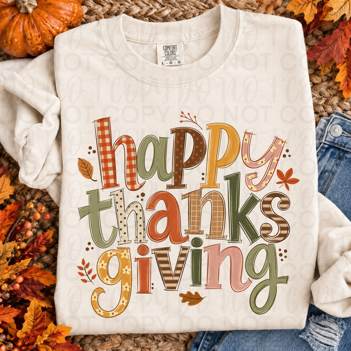 Happy thanksgiving multi pattern filled (UAC) DTF transfer
