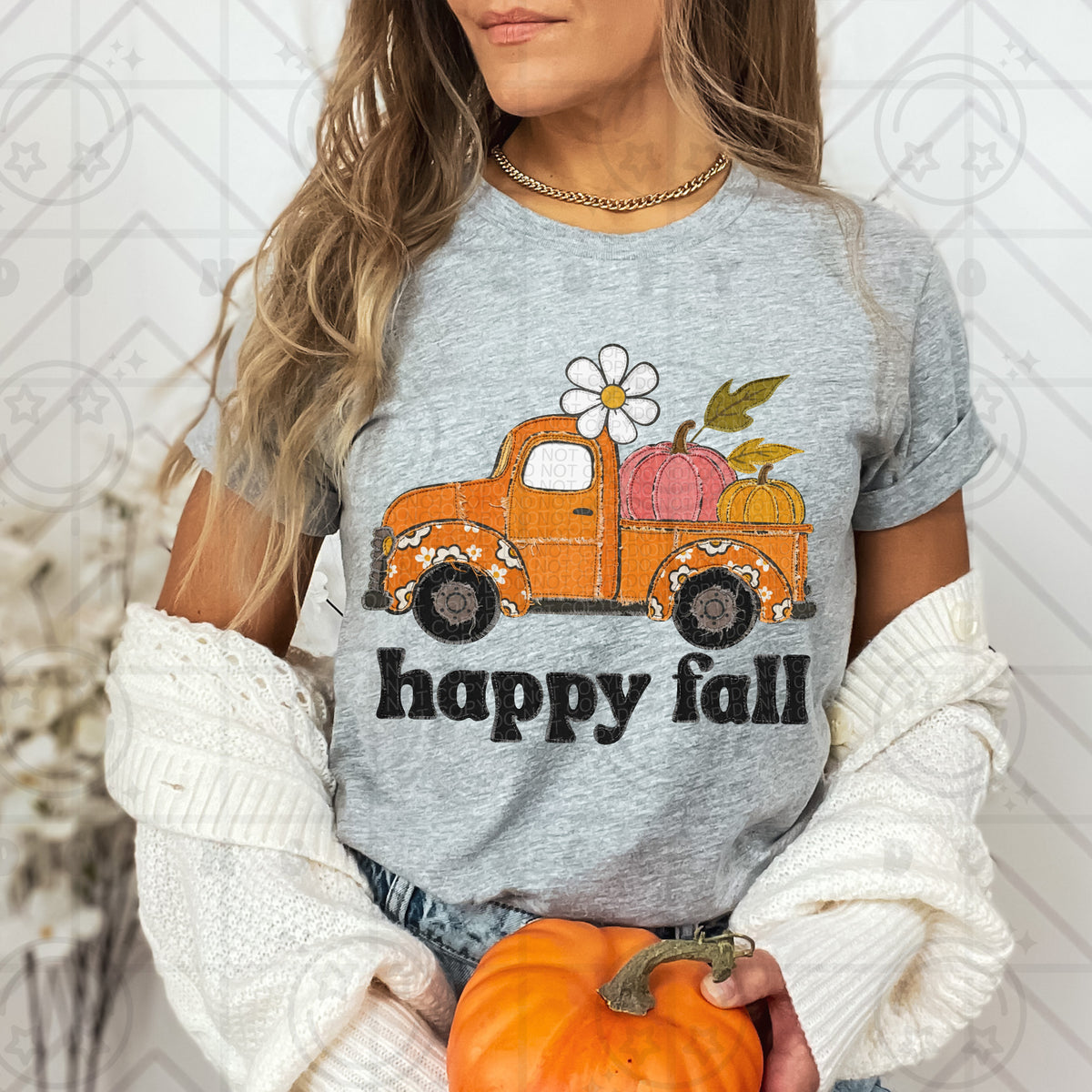 Happy fall faux embroidered truck (HW) DTF Transfer