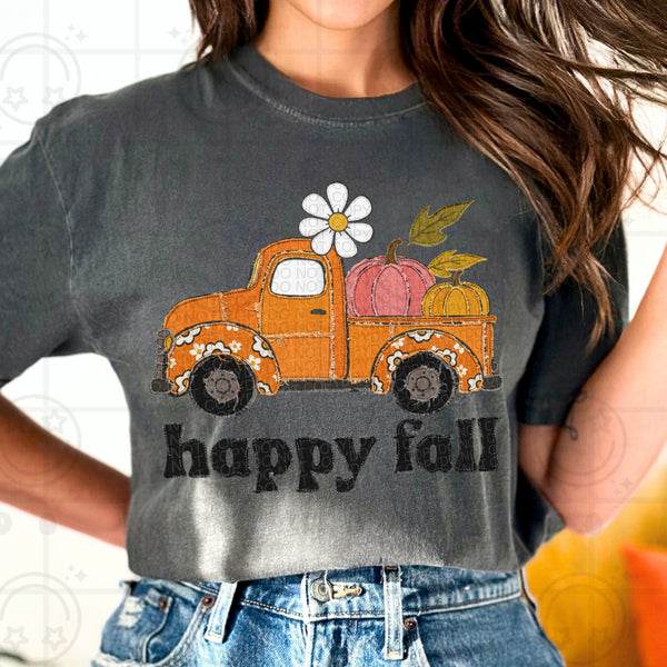 Happy fall faux embroidered truck (HW) DTF Transfer