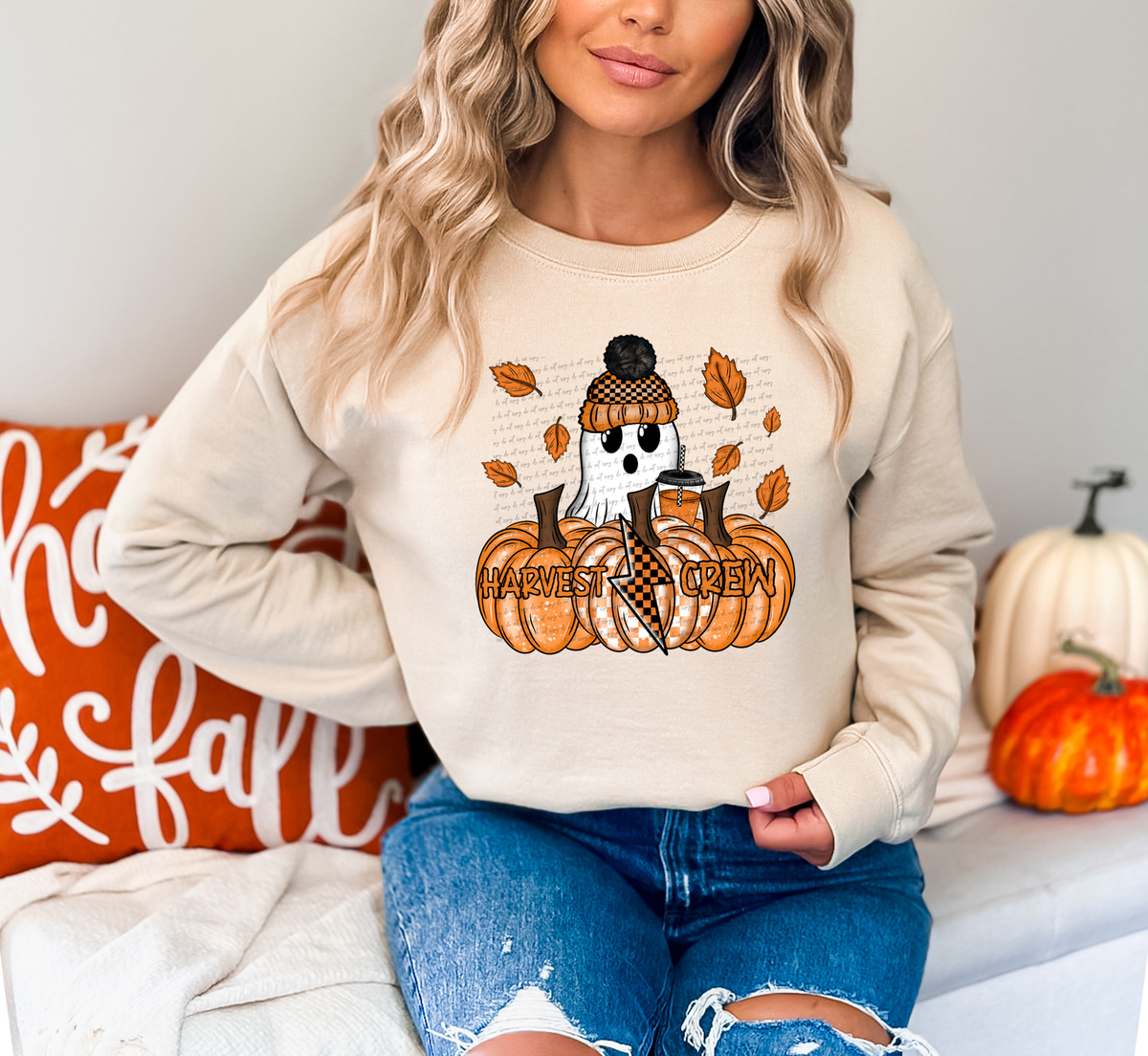Harvest Crew Pumpkins Beanie Ghost 57508 DTF transfer