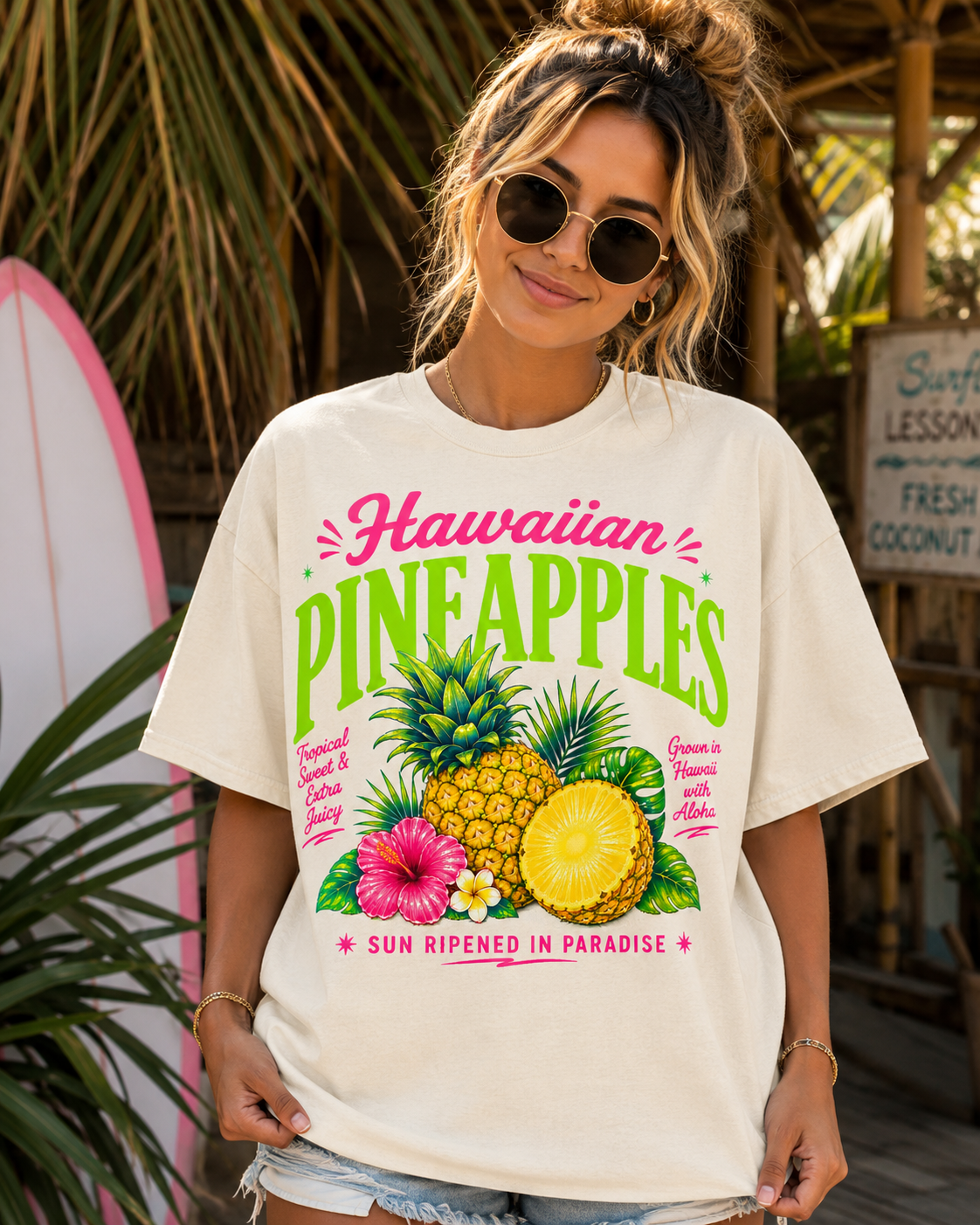 Hawaii pineapple PINK and GREEN (Parker) DTF Transfer