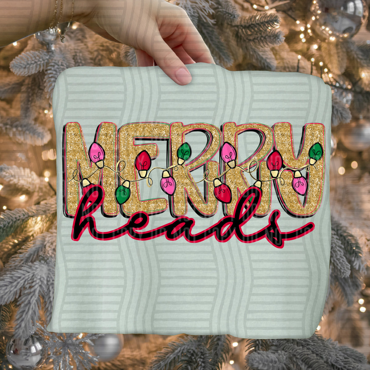 heads merry with lights (caplinger) DTF Transfer