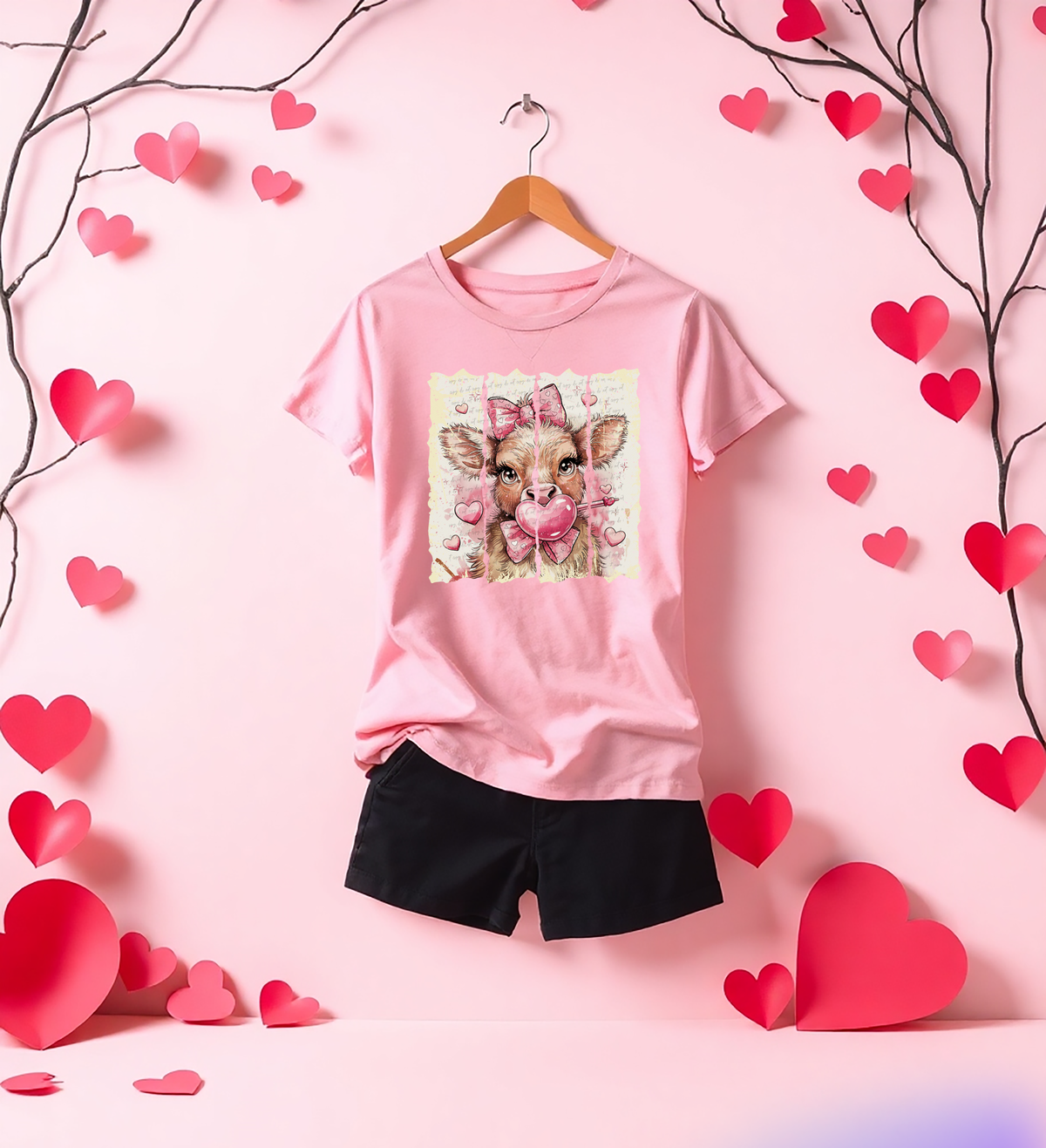 Heart Bubblegum Cow Strips Frame 76521 DTF Transfer