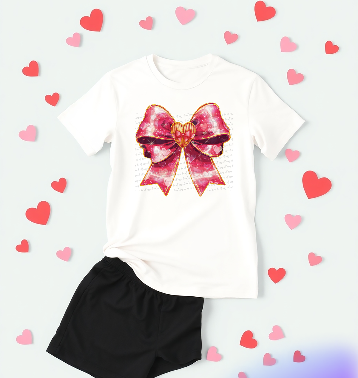 Hearts Pink Bow Sparkle 76523 DTF Transfer
