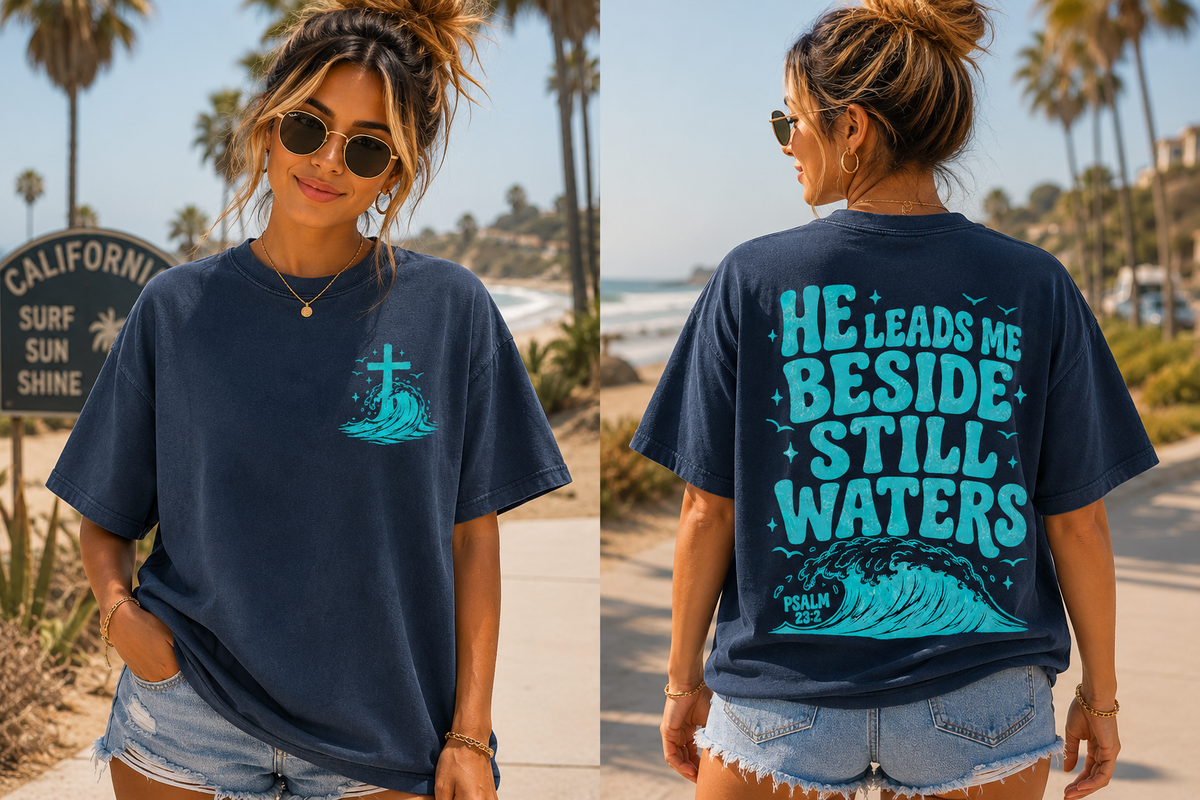 He leads me neon blue (FRONT ONLY) (Parker) DTF Transfer