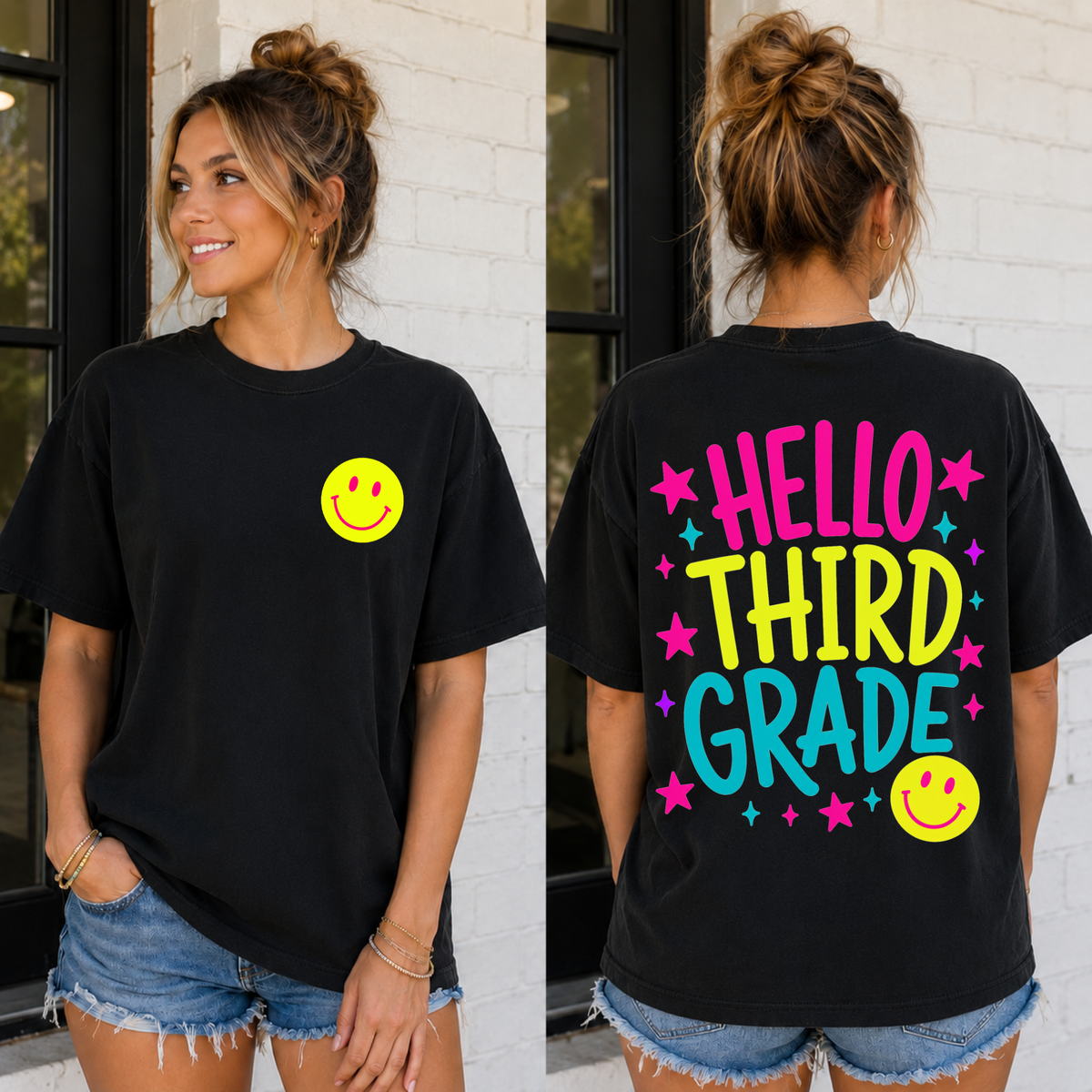 Hello Third Grade yellow smiley (Parker) DTF transfer