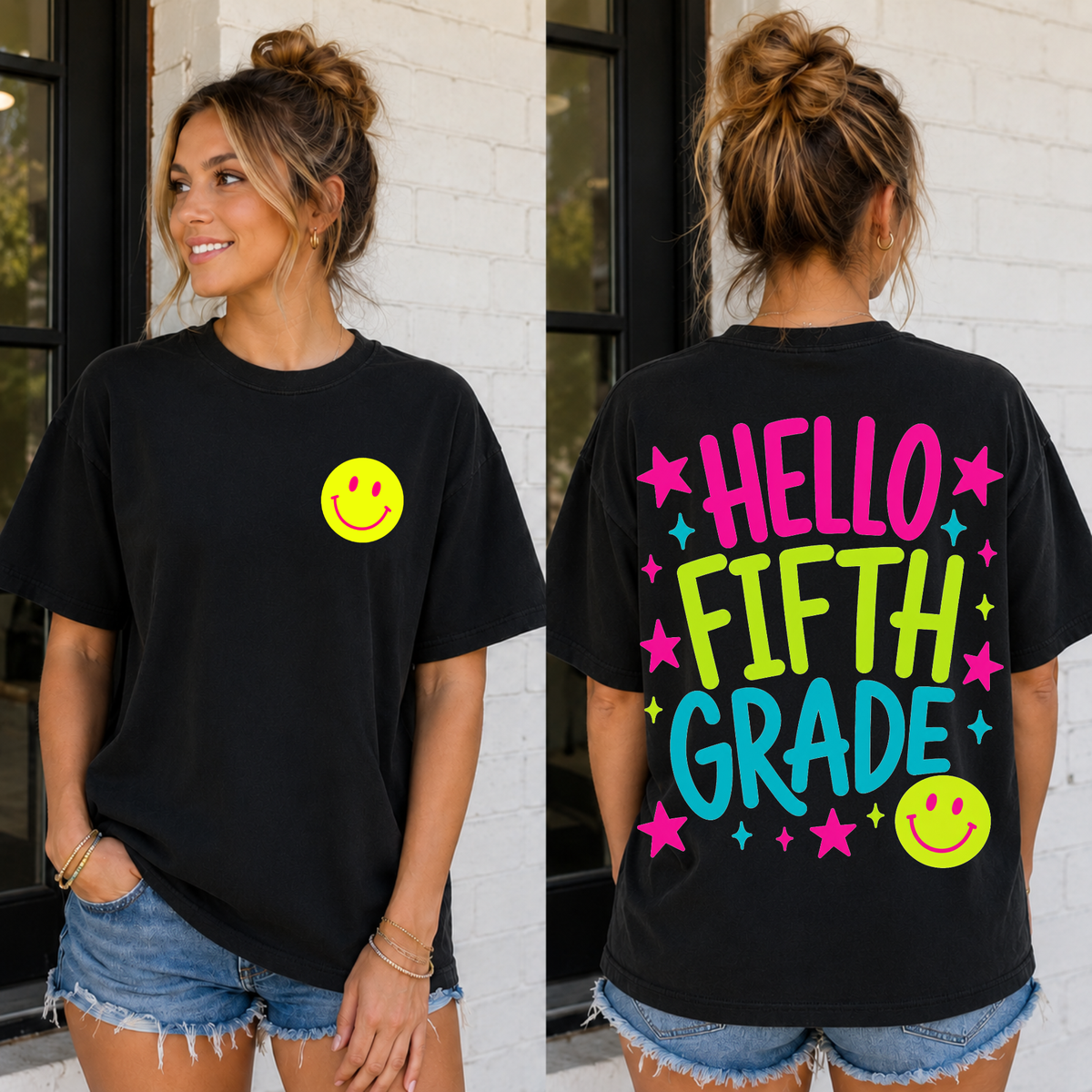 Hello Fifth Grade Yellow Smiley (Parker) DTF transfer