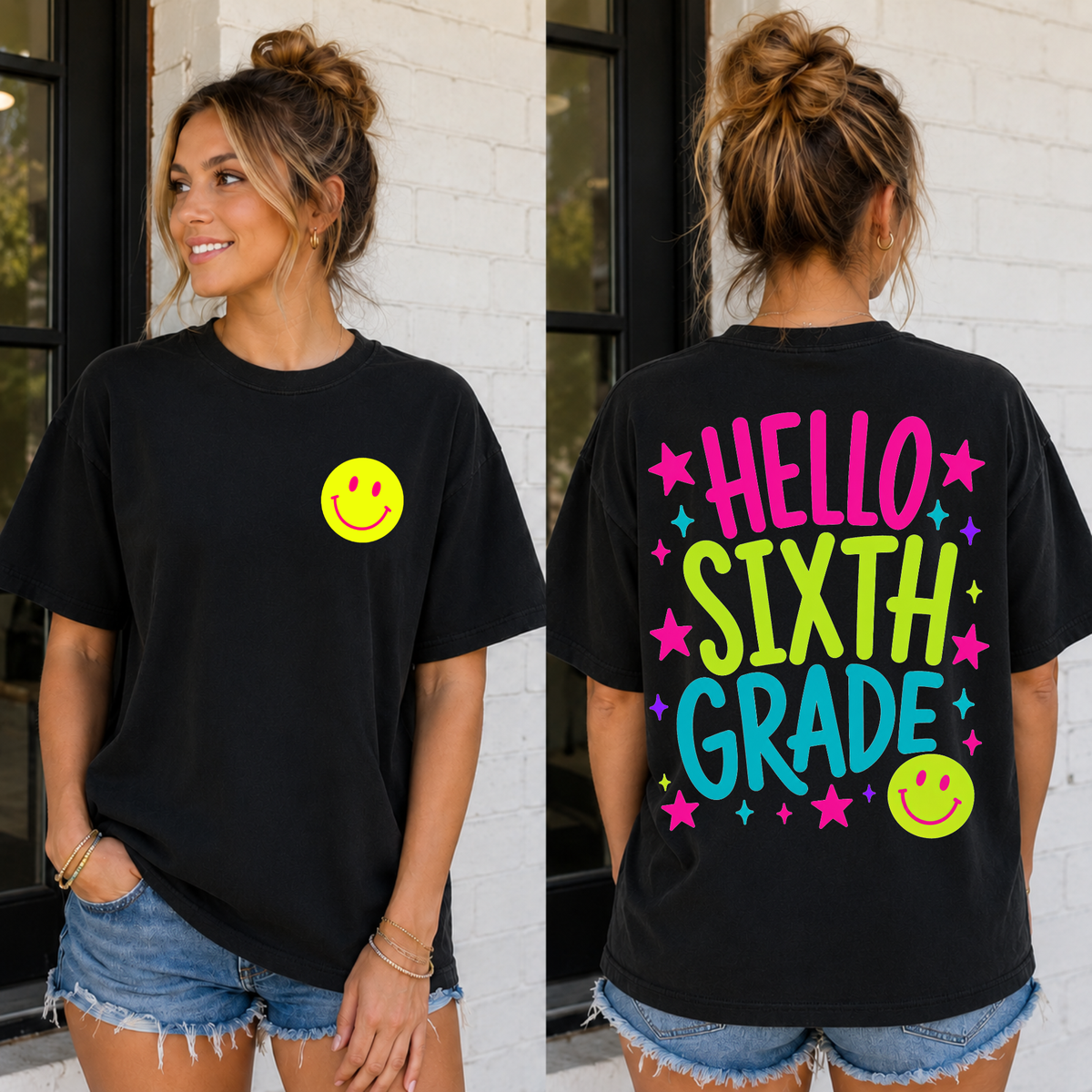 Hello Sixth Grade Yellow Smiley (Parker) DTF transfer