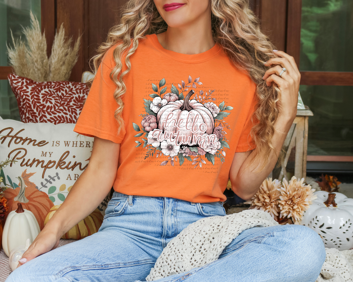 Hello Autumn Floral Pink Pumpkin 61906 DTF transfer