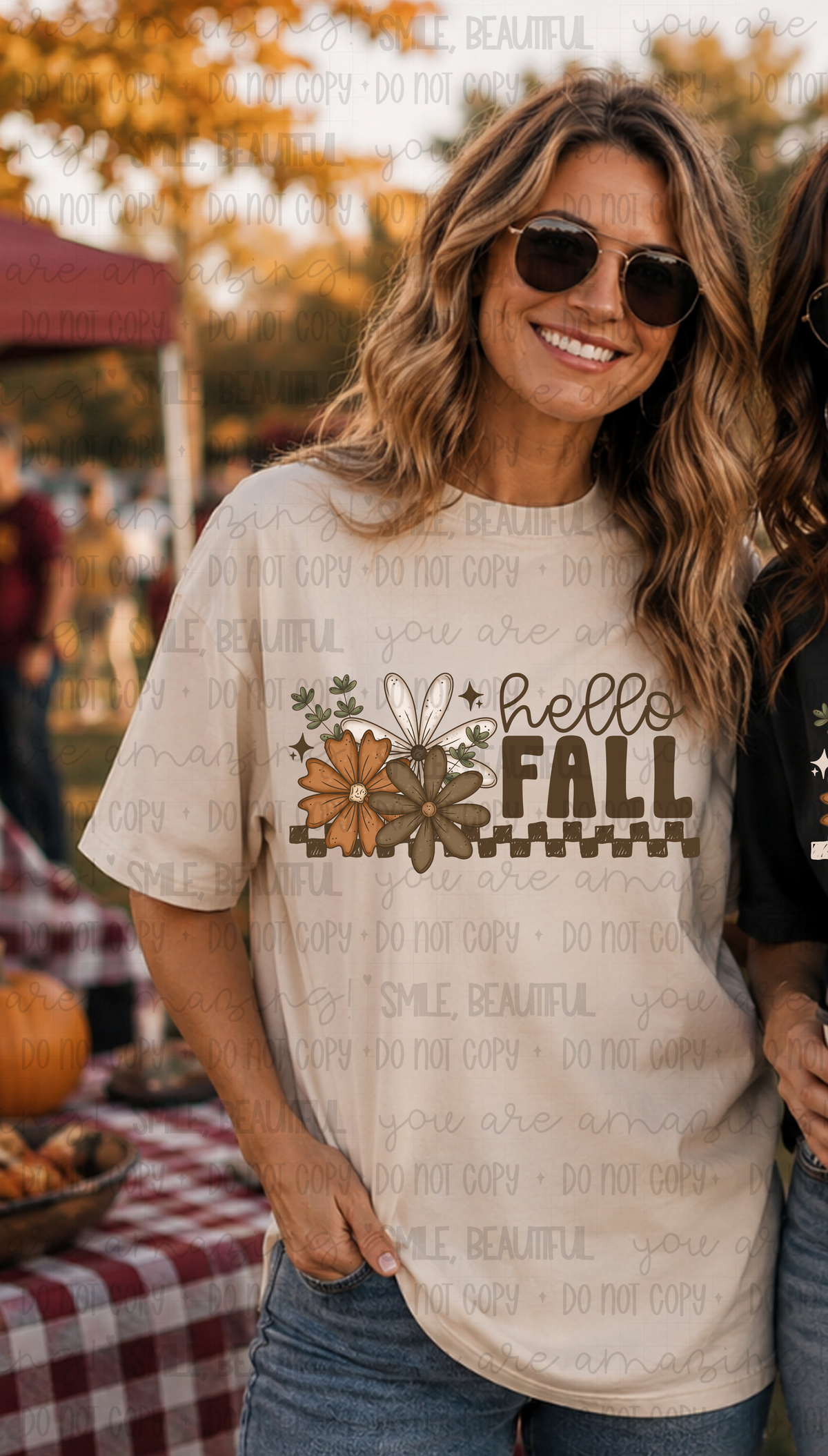 Hello fall brown font flowers (MD) DTF Transfer