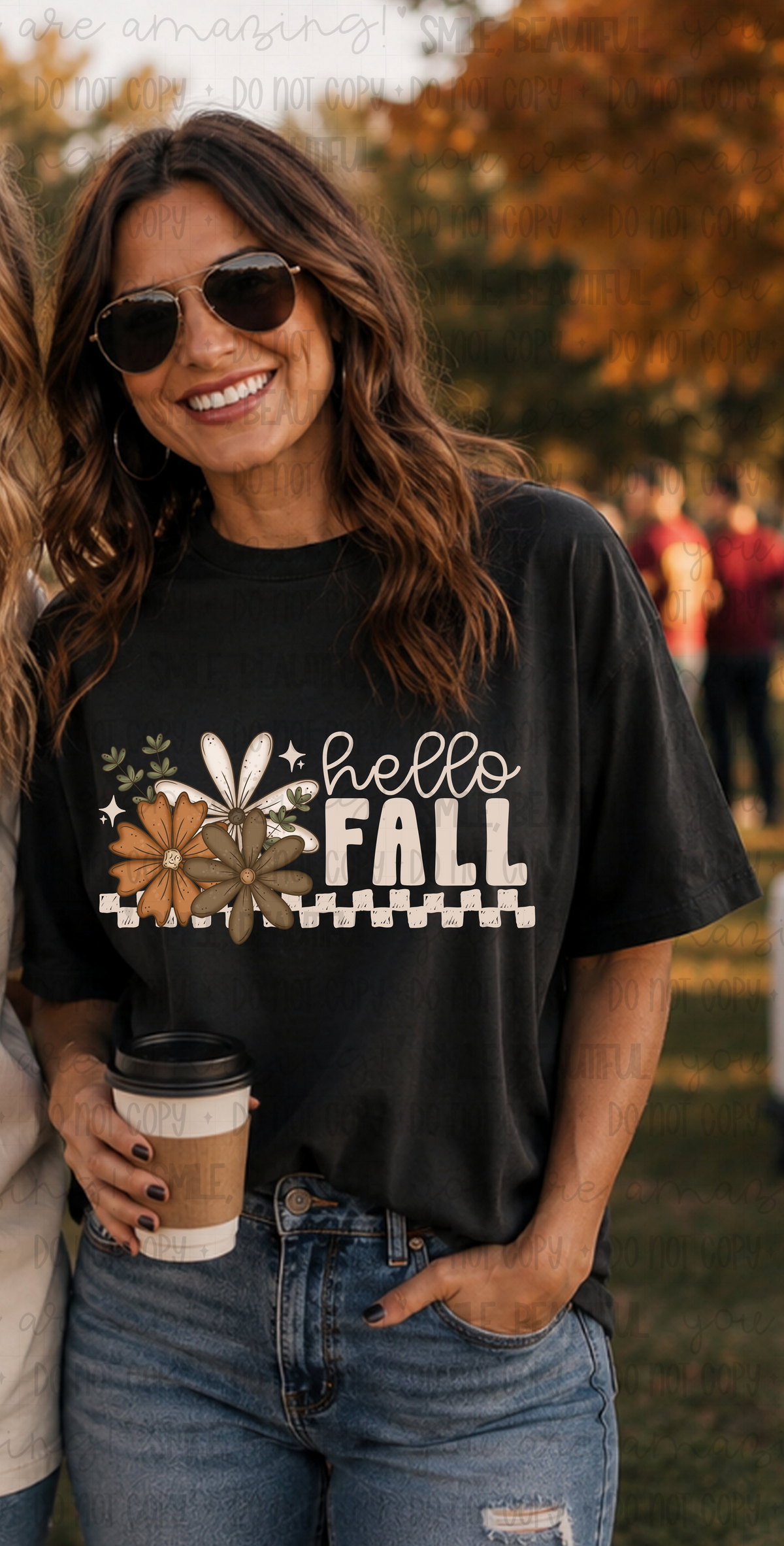 Hello fall white font flowers (MD) DTF Transfer