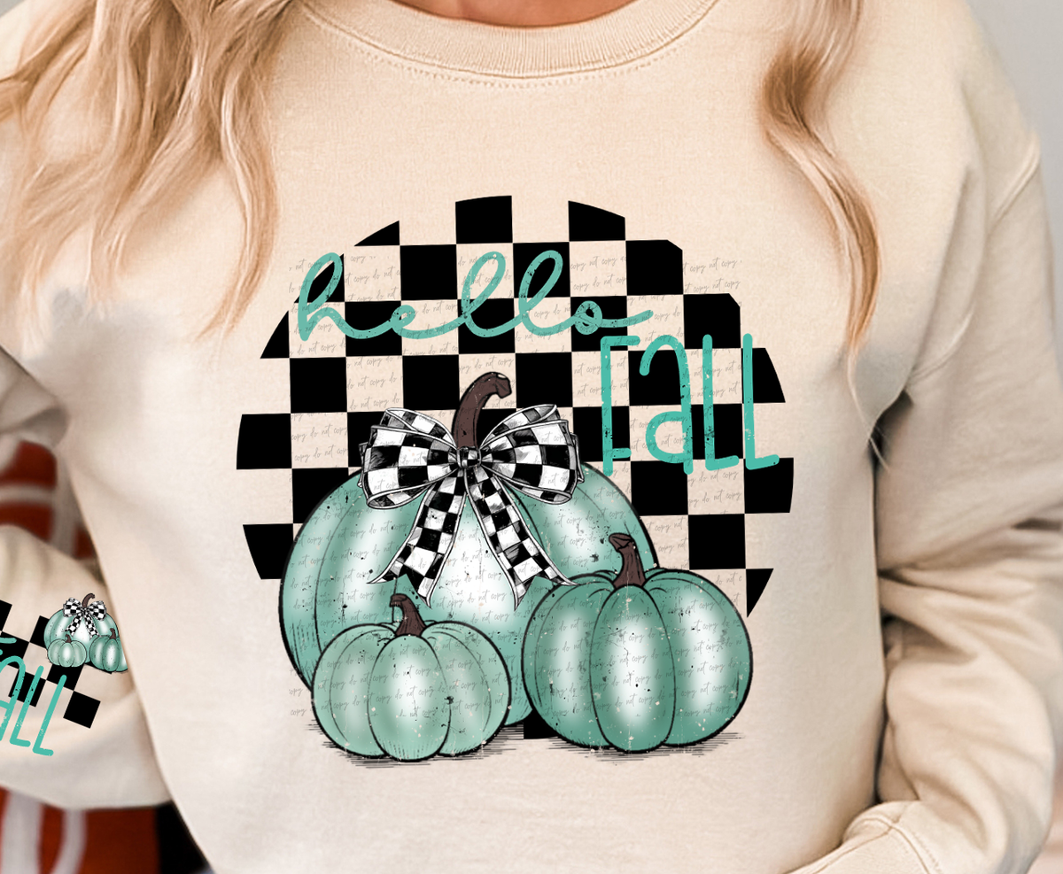 Hello Fall Blue Pumpkin (Front Print) 59363 DTF transfer