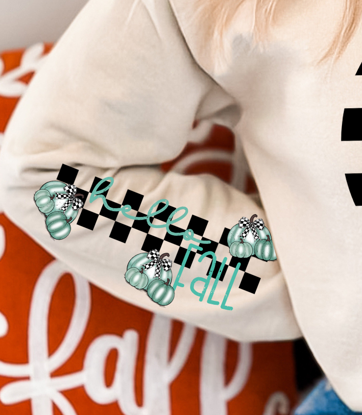 Hello Fall Blue Pumpkin (Sleeves Print) 59364 DTF transfer