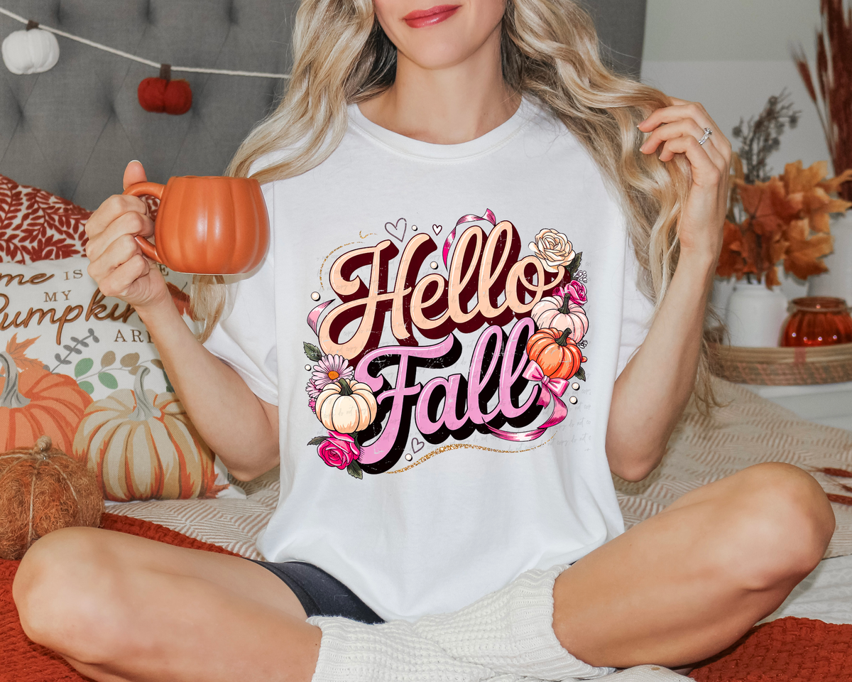 Hello Fall Pumpkins Floral 108889 DTF transfer
