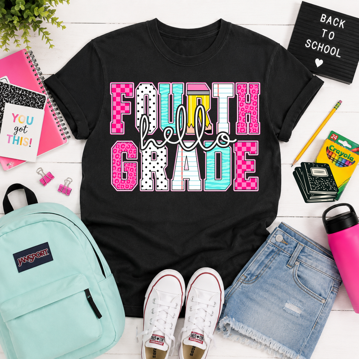 Hello fourth grade pattern font (Parker) DTF Transfer