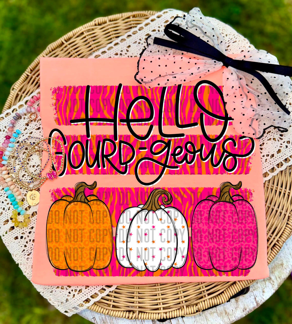 Hello gourd-gous width pink pumpkin and stars  (Caplinger) DTF transfer