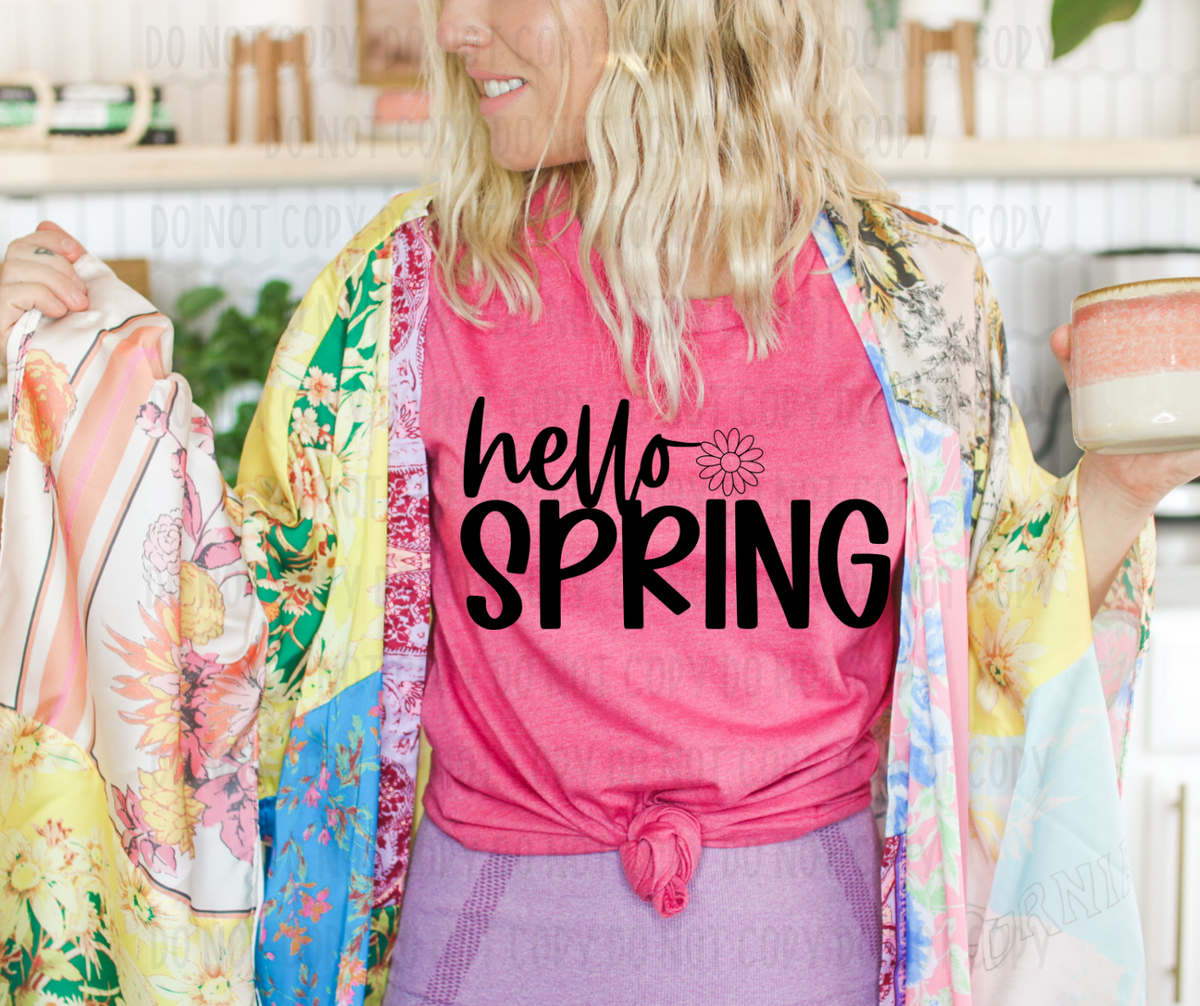 Hello spring black (canvista) DTF transfer