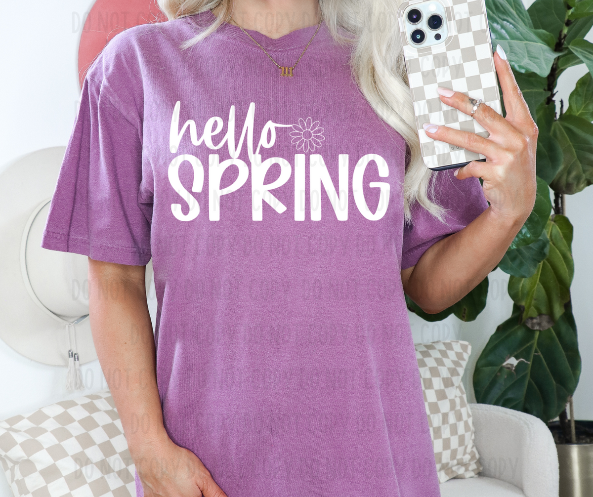 Hello spring white (canvista) DTF transfer