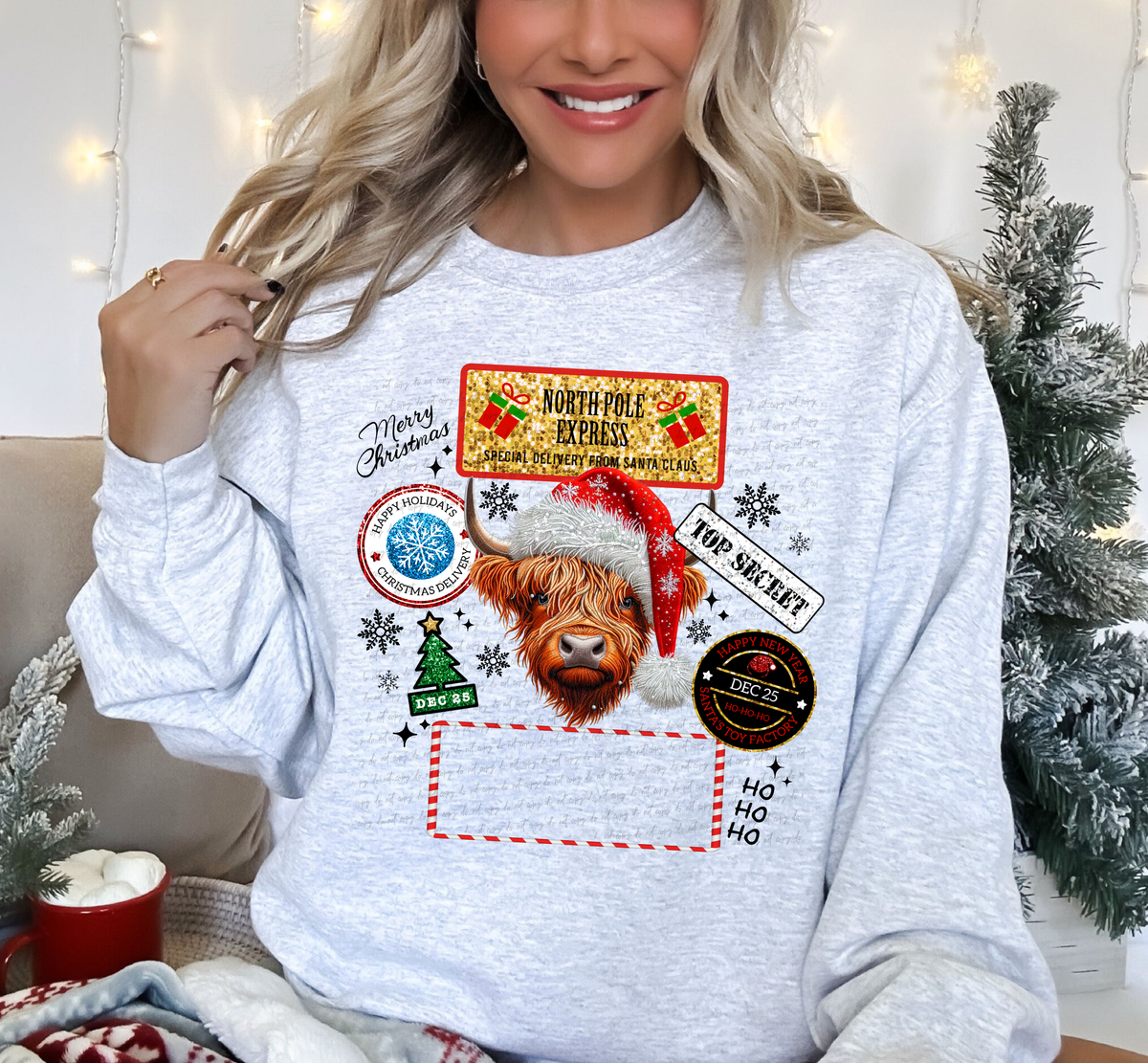 Highland Cow Gift Sack North Pole Express 69494 DTF transfer