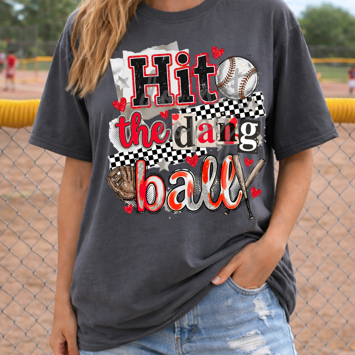 Hit the dang ball baseball magazine font (Parker) DTF Transfer