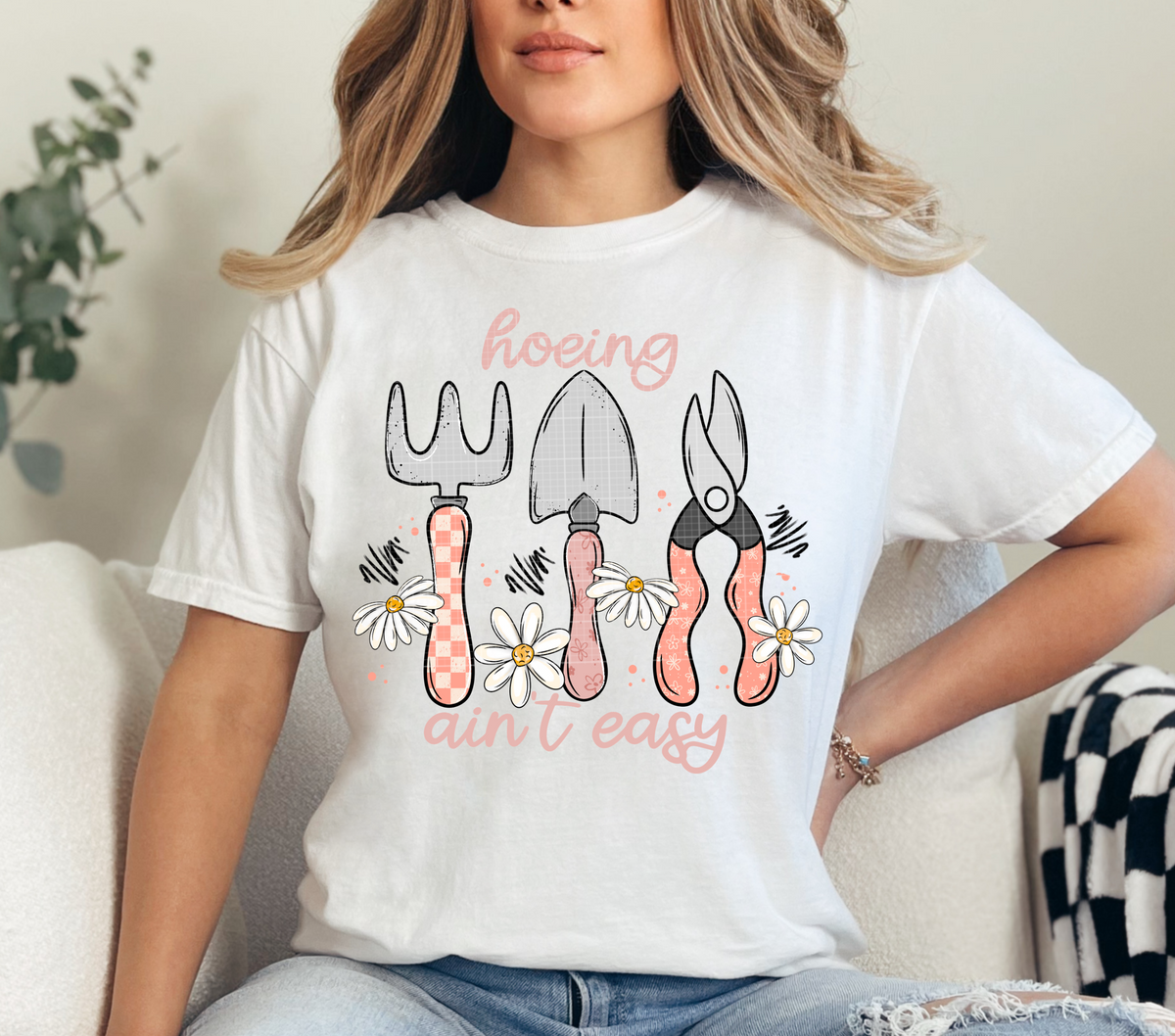 Hoeing ain't easy garden tools (Linda) DTF Transfer
