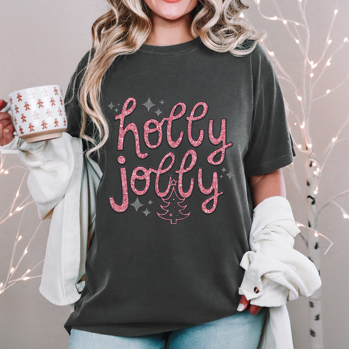 Holly Jolly Pink Grey 63959 DTF transfer