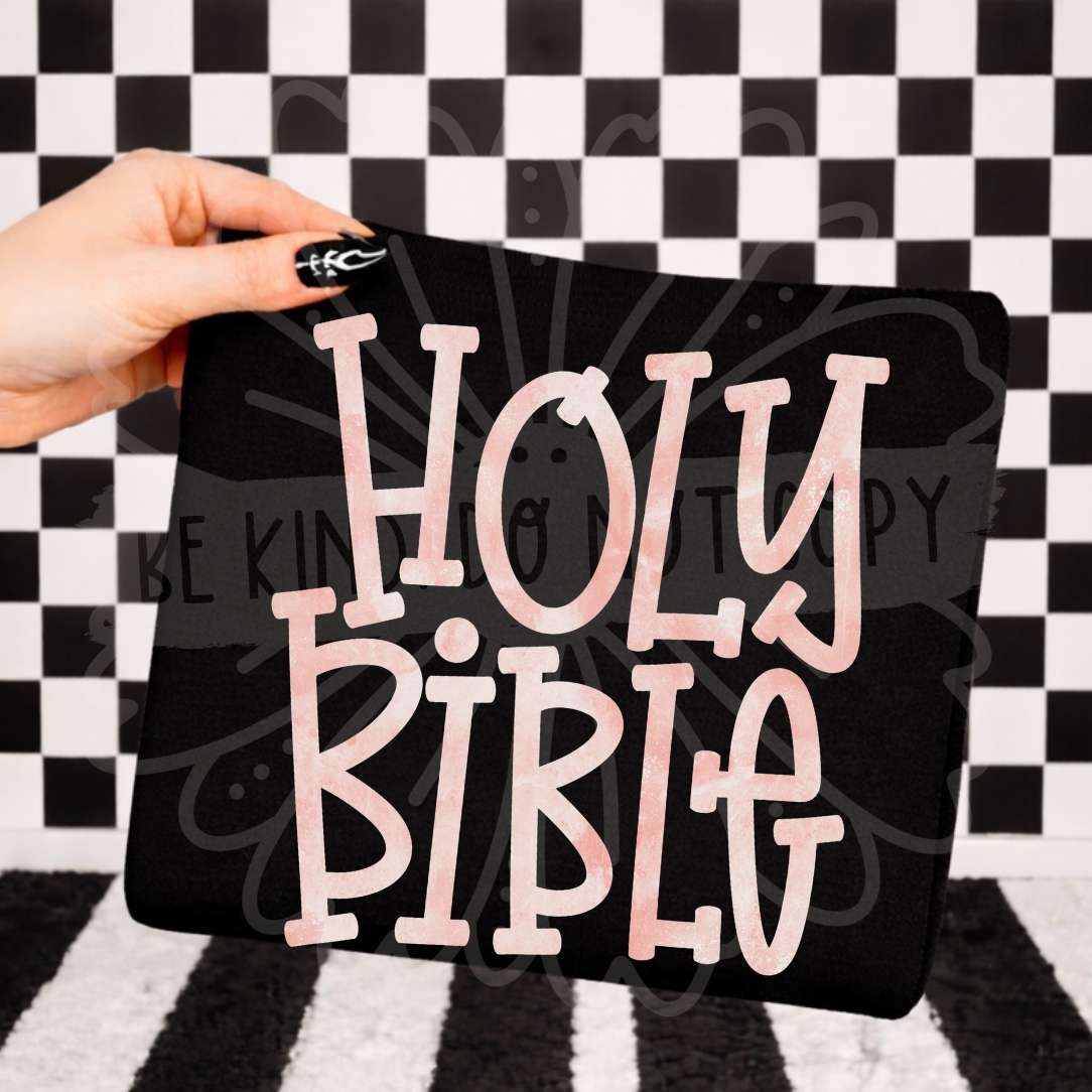 Holy bible PINK font (Vehement) DTF transfer