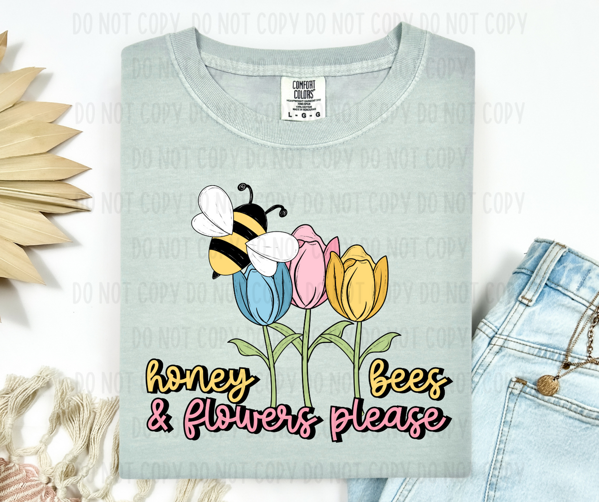 Honey bees and flowers please (canvista) DTF transfer