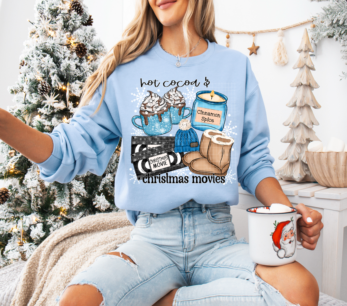 Hot cocoa & Christmas movies BLUE (Linda) DTF Transfer