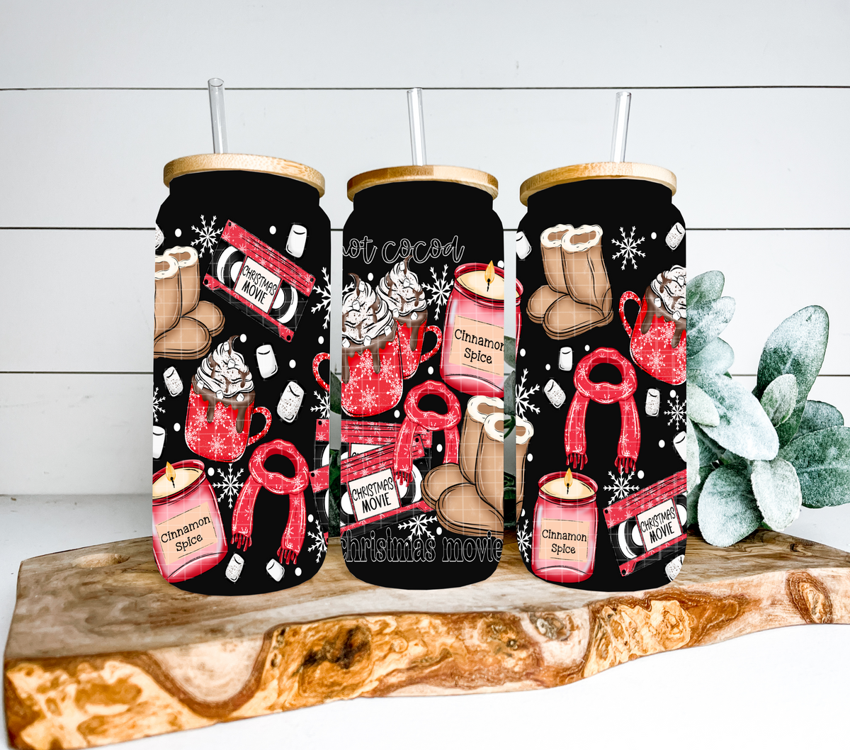 Hot cocoa and Christmas movies RED (Linda) UV DTF WRAP