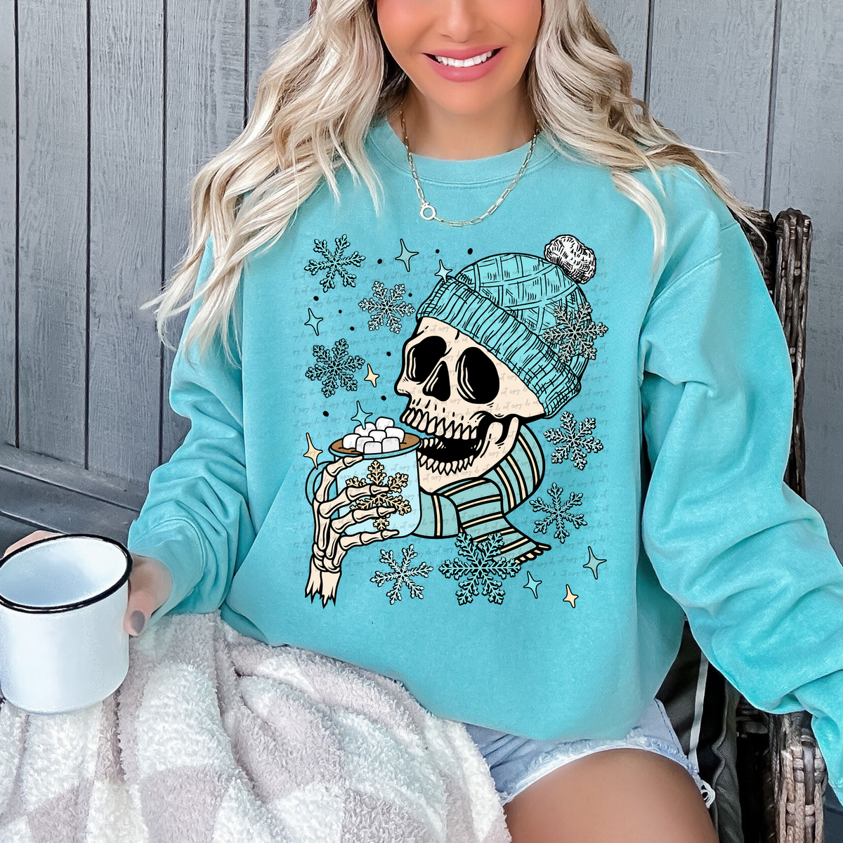 Hot Cocoa Hat Skellie Blue 81719 DTF Transfer