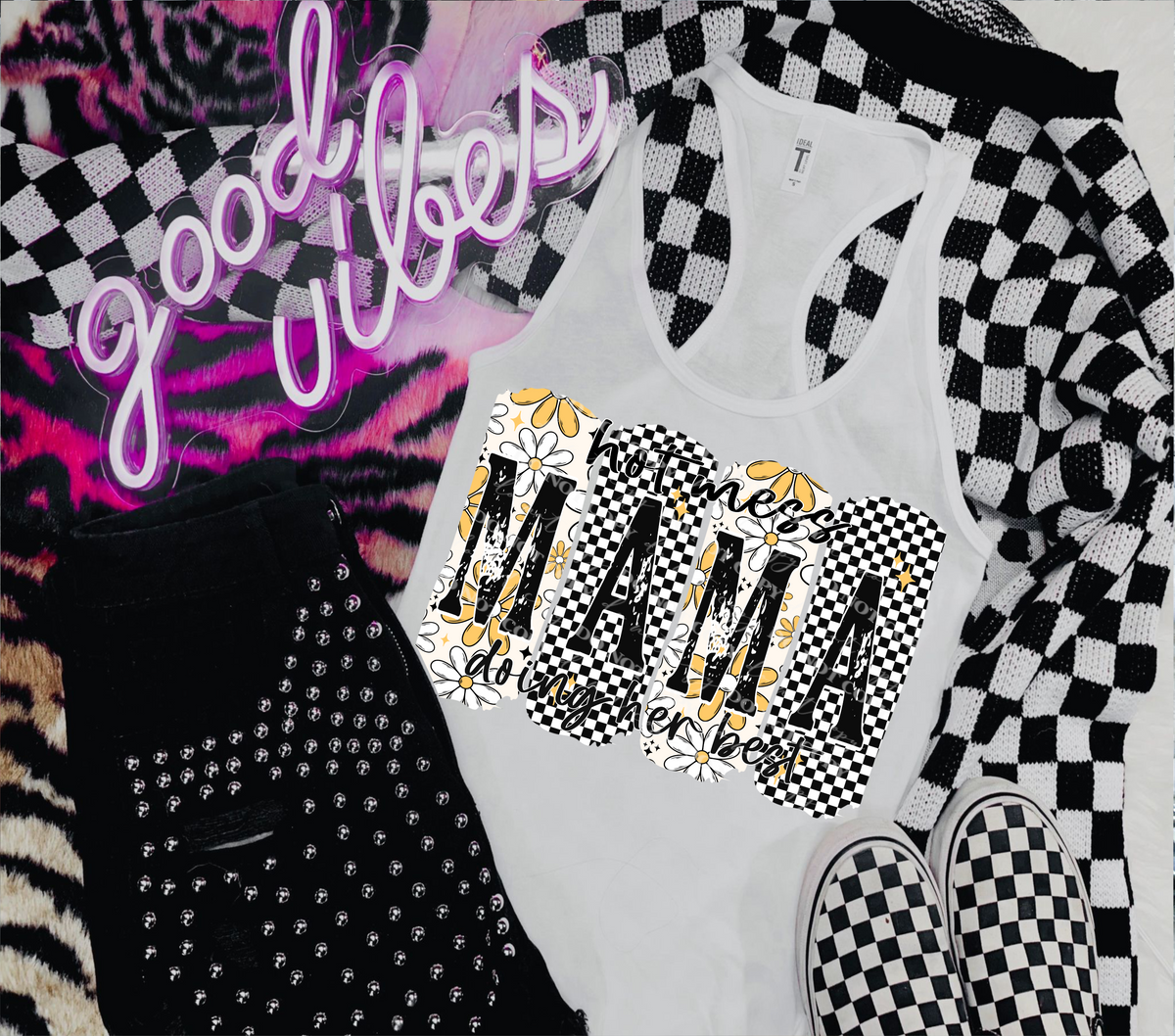 Hot mess mama doing her best (Linda) 100260 DTF transfer