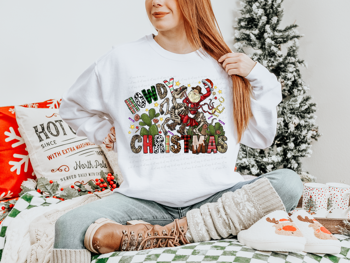 Howdy Christmas Santa Horse Skeleton and Cactus 116229 DTF Transfer