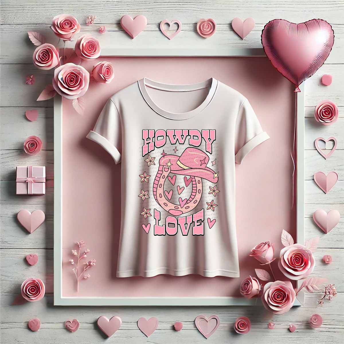 Howdy Love Pink Horseshoe Pink Font 81506 DTF Transfer