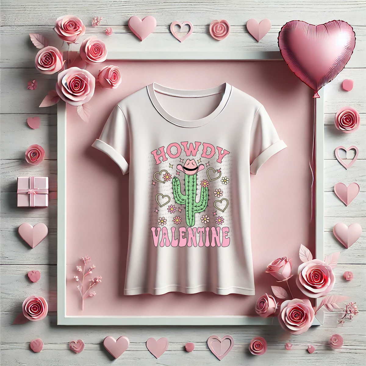 Howdy Valentine Cactus Cowboy Full Color 81510 DTF Transfer