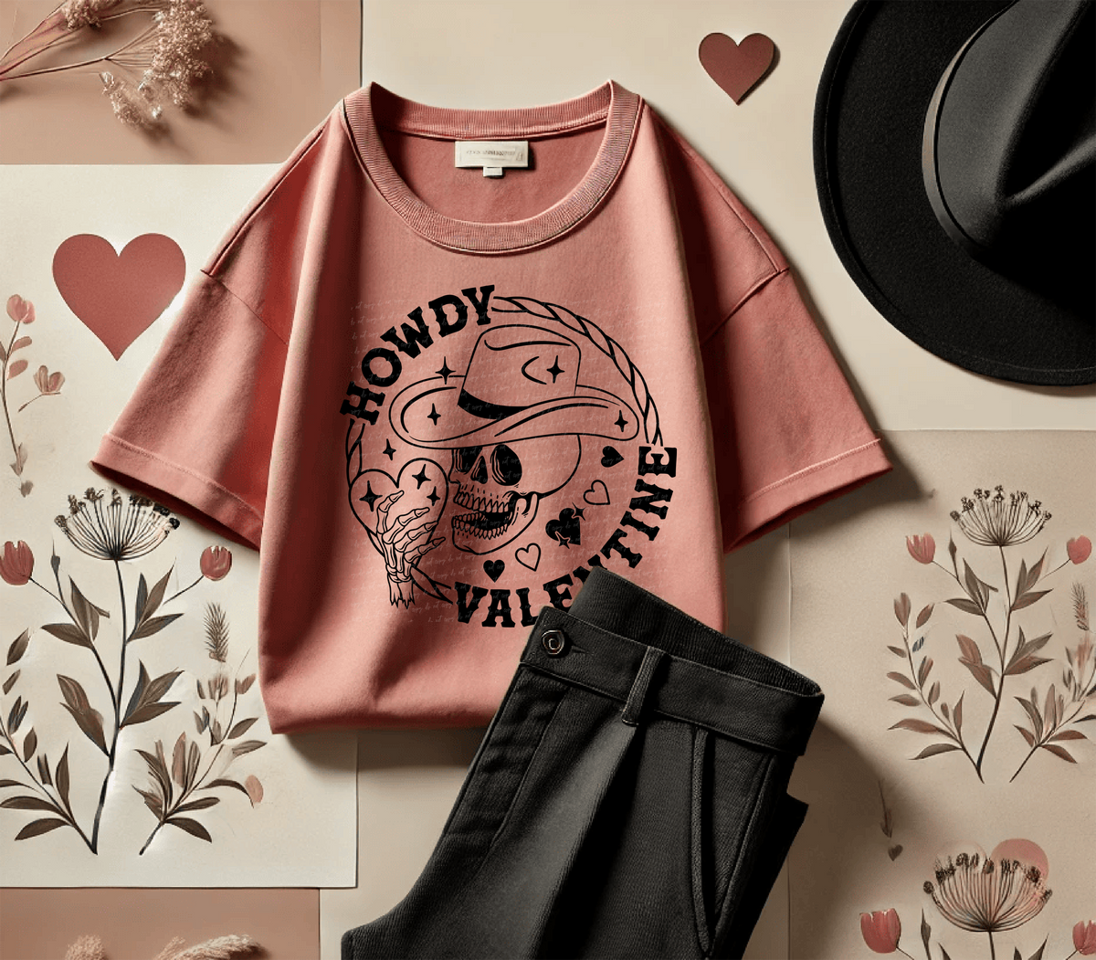Howdy Valentine Skellie Cowboy Black 81512 DTF Transfer