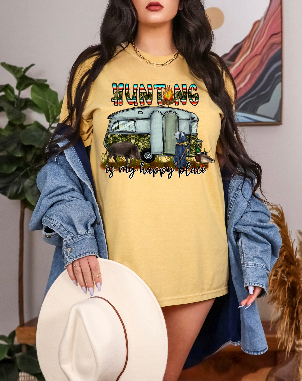 Hunting Is My Happy Place Camper Van Pig and Dog 116230 DTF Transfer