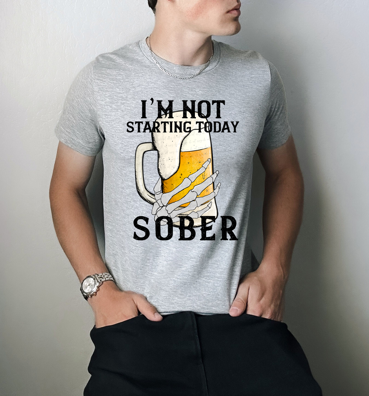 I'm Not Starting Today Sober Beer Mug Skellie Hand 116920 DTF Transfer