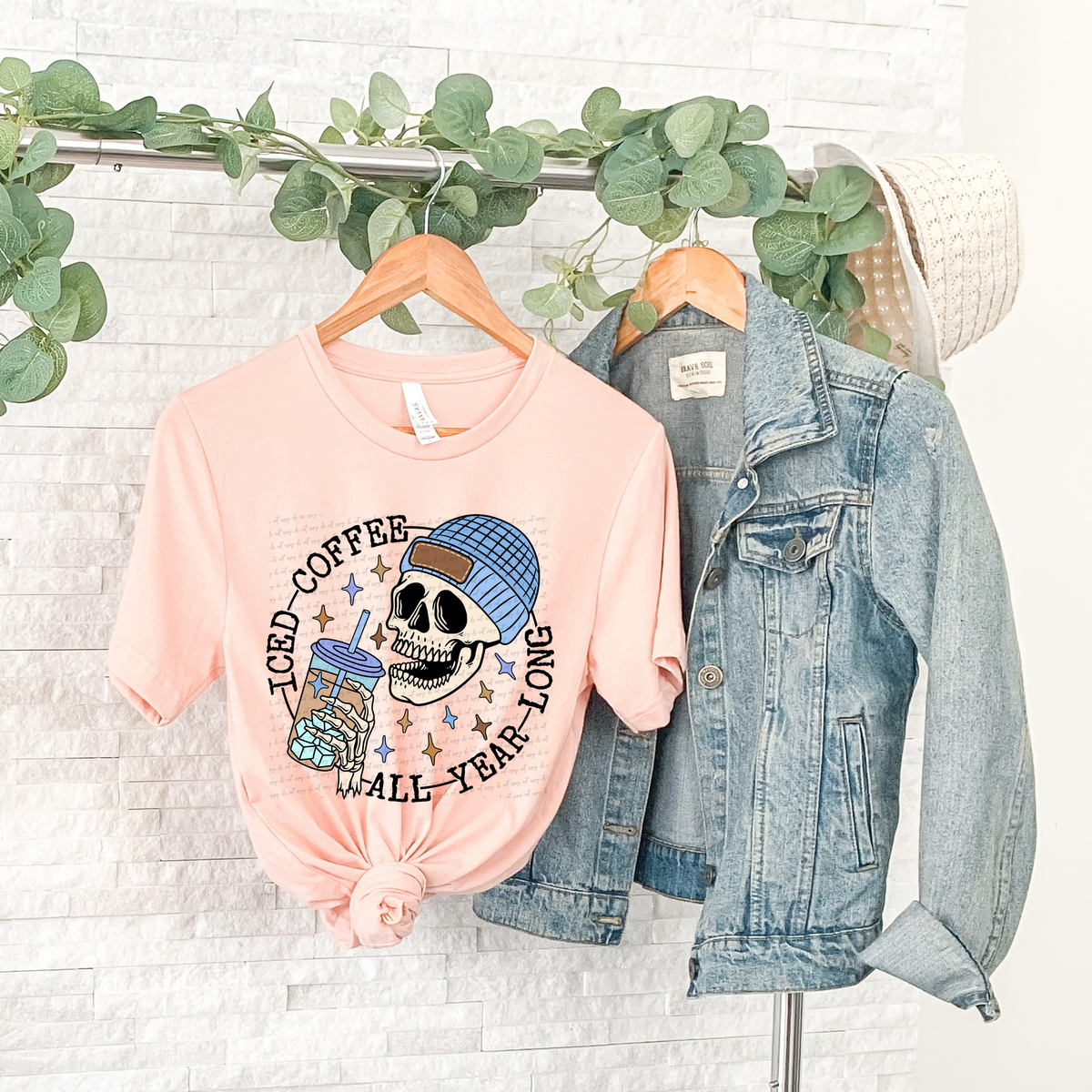 Iced Coffee All Year Long Blue - Black Font 81720 DTF Transfer